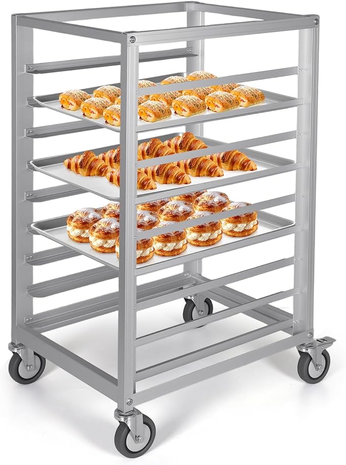 9 Tier 3 Inch Spacing Aluminium Home Commercial Kitchen Bakery Cooling Rack with Wheels Commercial Kitchen Bun Pan Sheet Pan Rack for Restaurant Cafeteria Pizzeria