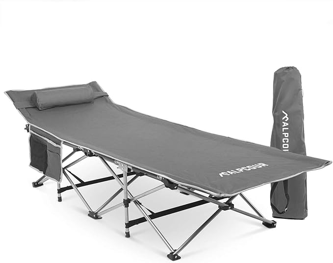 Alpcour Folding Camping Cot – Deluxe Collapsible Single Person Bed in a Bag w/Pillow for Indoor &amp Outdoor Use – Ultra Lightweight Comfortable Heavy Duty Design Holds Adults &amp Kids Up to 300