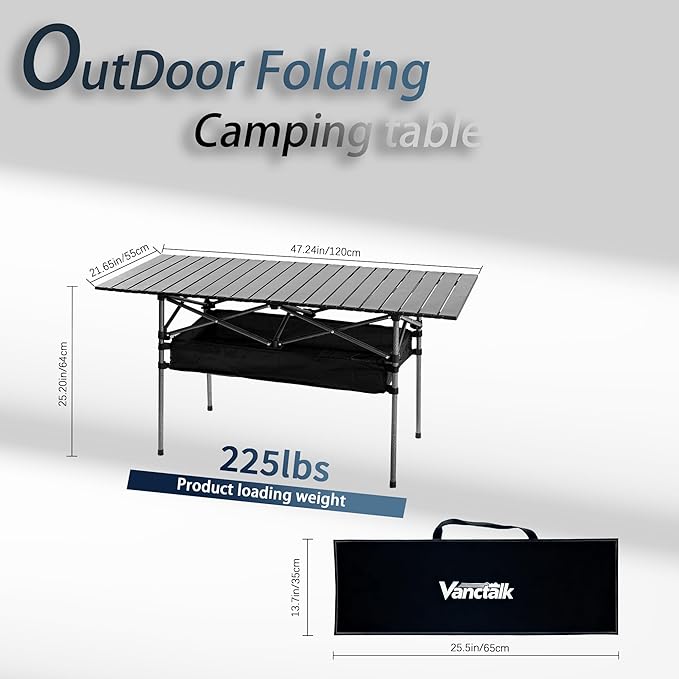 Outdoor Folding Table 7.93LBS Ultralight Camping Table with Built-in Storage &amp Carry Bag 225LBS Heavy Duty Aluminum Tabletop Carbon Steel Frame for Camping Picnic Beach BBQ