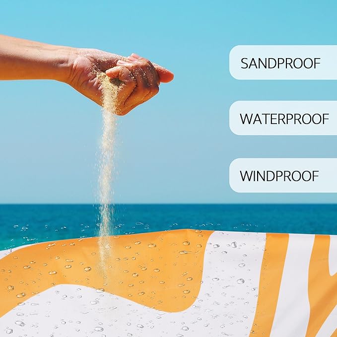 Yellow Beach Blanket Sand Free Waterproof Outdoor Beach Mat with 4 Stakes &amp Pockets 78''×86'' Large Sandproof Foldable Picnic Blanket with Portable Bag for Camping Travel Hiking