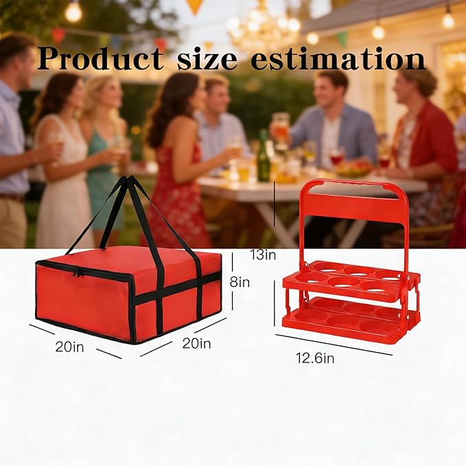 Insulated Pizza Bags for Delivery Doordash (20“x20”x6) &amp 6-Cup Drink Carrier with Handle for DeliveryHot/Cold Insulation for Food