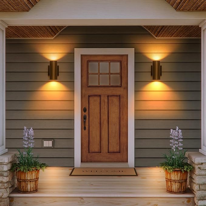 Modern Outdoor Wall Light 2 Packs Up and Down Lights 7 Gold Exterior Light Fixture for House Porch Patio Garage
