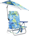 LEMBERI Backpack Beach Chair with Umbrella for Adults1/2 Pack Folding Heavy Duty Camping Chair with Large Pockets and Cup HolderAdjustable high Beach Lounge Chairs with Towel Rack (1 Palm Leaf)