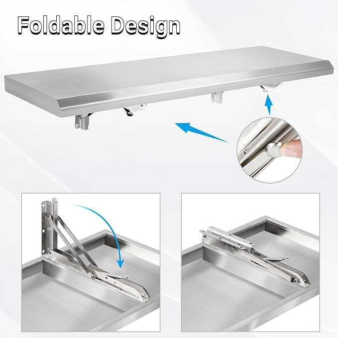 Folding Concession Shelf 36 x 18 Stainless Steel Drop Down Serving Food Shelf for Concession Windows