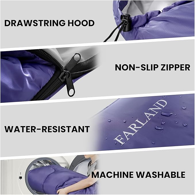 FARLAND Sleeping Bags 30℉ for Adults Teens Kids with Compression Sack Portable and Lightweight for 3-4 Season Camping HikingWaterproof Backpacking and Outdoors