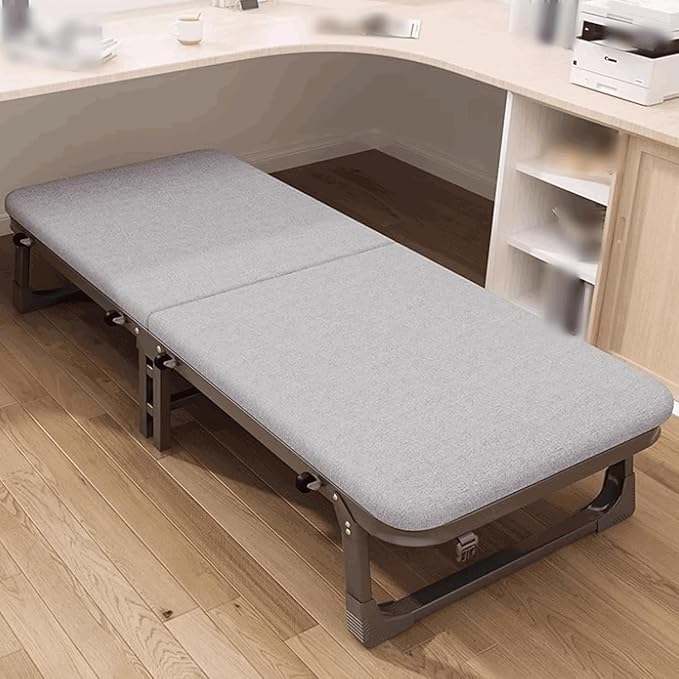 Cotton Linen Camping Bed with Pulley Latex Mattress Folding Cot for Sleeping Portable Folding Bed for Outdoor Camping/Office/Home