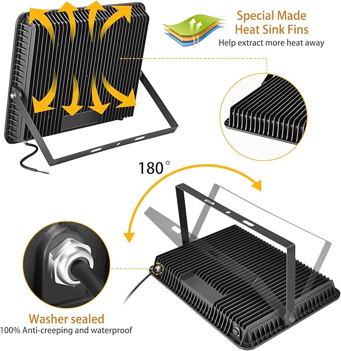 2 pack 300W LED Flood Light(2000W Equivalent)Super Bright 42500LM 5000K Daylight IP66 Waterproof Security Outdoor LED Arena Lights Commercial Lighting Floodlight for Backyard|Court|Stadium|Yard