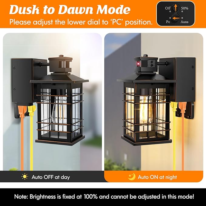 Porch Lights with GFCI Outlet 2-Pack Motion Sensor Dusk to Dawn Waterproof Outdoor Lights 3 Modes Oil-Rubbed Bronze Exterior Light Fixtures Wall Mount Outside Wall Lanterns for Front Door House