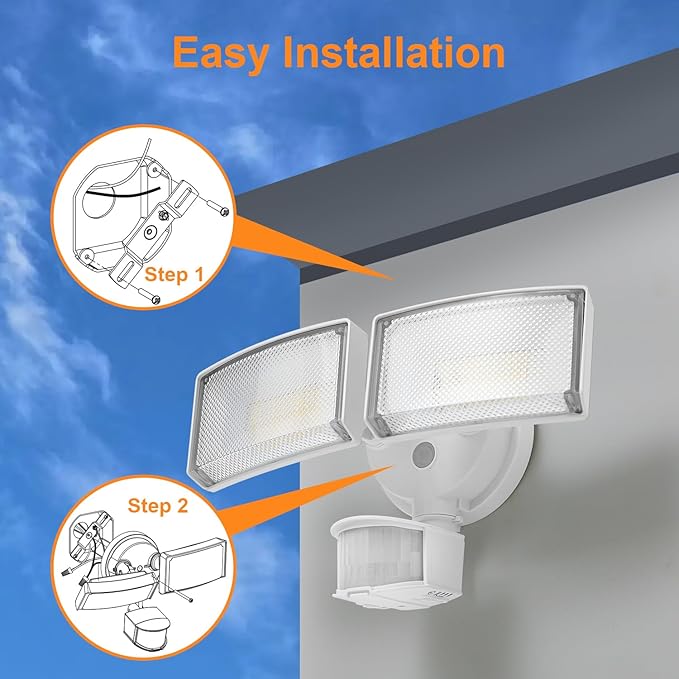 40W 4000 Lumen LED Security Lights with Motion Sensor Outdoor 3000K/5000K Light IP65 Waterproof Dusk to Dawn Dual-Head Motion Detected Flood Wall Light for Garage Yard Porch (White)
