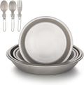 Titanium Camping Plate Set of 8 Ultralight Durable Titanium Dish Plate with Folding Forks Spoons Portable Round Dinner Plates Outdoor Camping Pan Tableware Utensils for BBQ Hiking Picnic