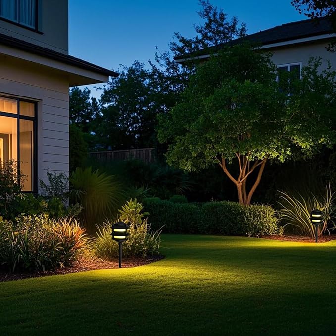 Lumina Lighting® Low Voltage Landscape Lighting Cast-Aluminum Pagoda Path and Area Light Warm White 4W G4 LED Bulb and ABS Ground Stake Included for Yard Walkway Lawn PAL0103-BKLED4 (Black4-Pack)