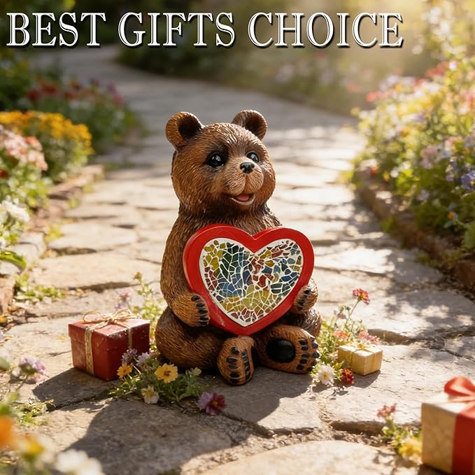 Solar Bear Garden Statues Decor for Outdoor Brown Bear Figurine Lights for Lawn Patio Yard Decoration - Unique Christmas Housewarming Gift for Grandma Wowen Mom