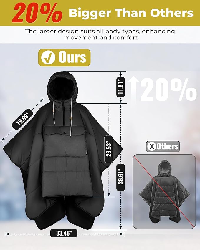 KingCamp Wearable Hoodie Blanket Poncho Ultralight Water-Repellent Wearable Sleeping Bag for Sports Camping for Teens Kids