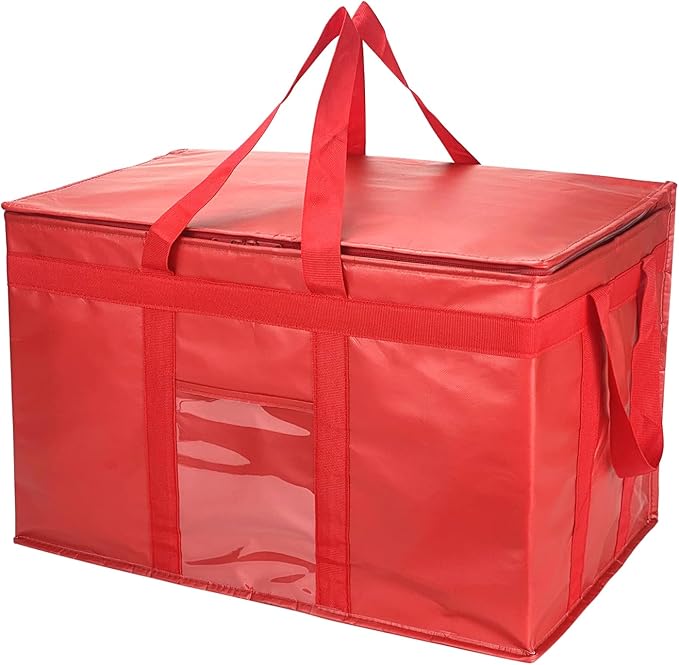Heavy Duty Insulated Cooler Bag with Lid and Dual Zipper for Reusable Hot and Cold Food Delivery - Insulated Catering Bag (Red 3XL PRO)