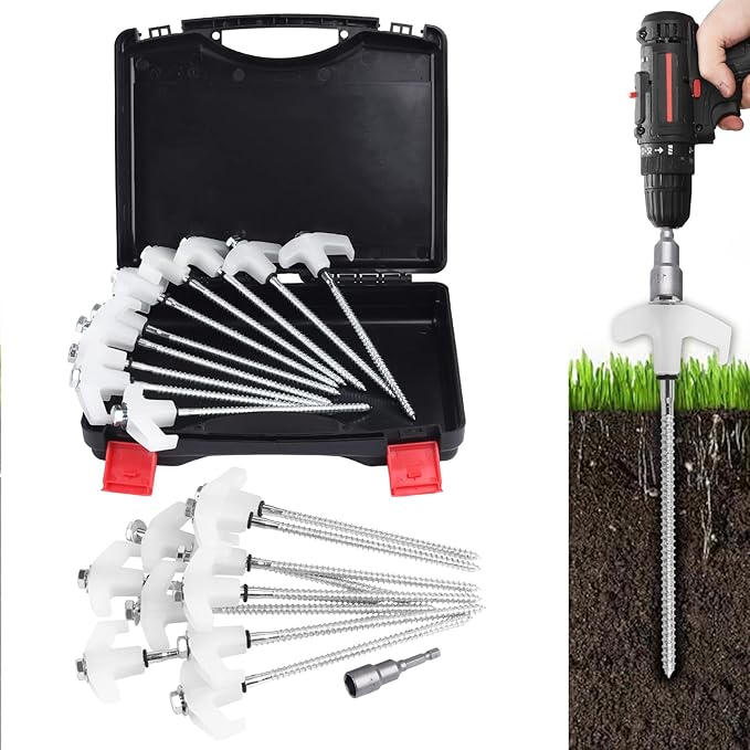 20 Pack 8 Screw in Tent Stakes for Drilling with Hex Heads - Heavy Duty Stainless Steel Tent Pegs/Nails/Spikes Ground Anchors Grow in Dark - for Camping Grassland Portable Box (White)