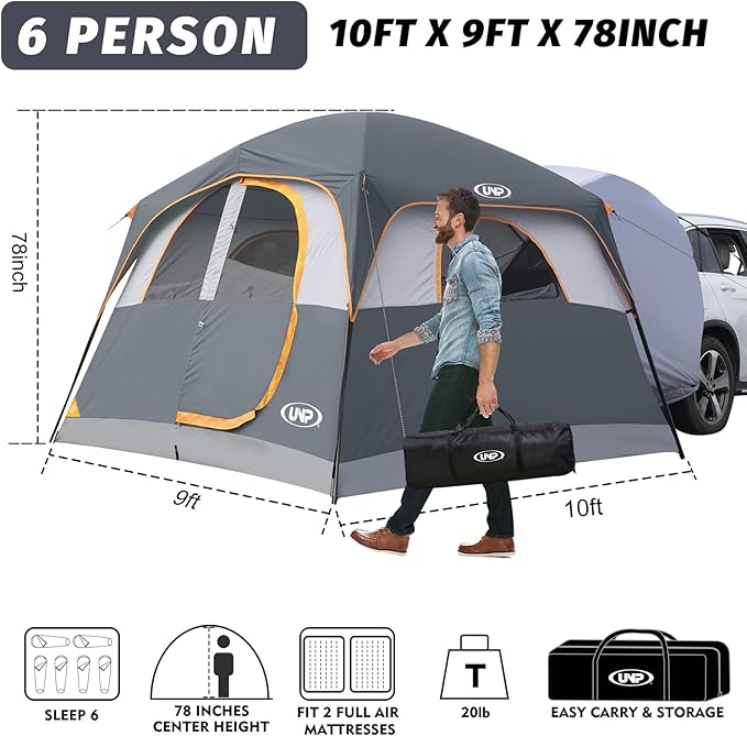 UNP SUV Tent for Camping 6-Person SUV Tailgate Tent - Easy Set Up with Rainfly 10'x9'x78in(H)