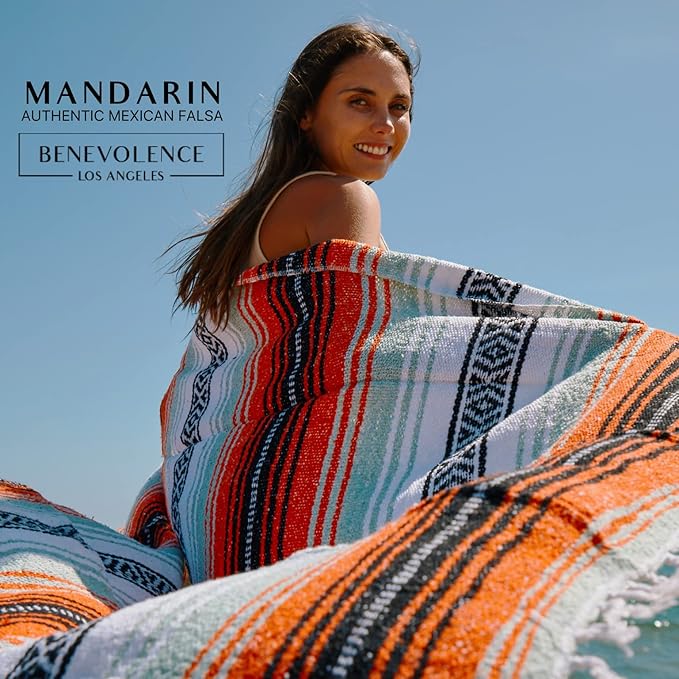 Benevolence LA Authentic Handwoven Mexican Blanket | Yoga Blankets Outdoor Picnic Beach Camping | Equestrian Saddle | Serape 50x70 inches