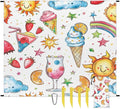 Waterproof Sandproof Beach Blanket 59''×68'' Freedom Ice Cream Polyester Outdoor Picnic Blanket with 4 Stakes &amp Storage Bag for BeachCampingVacation White Bottom