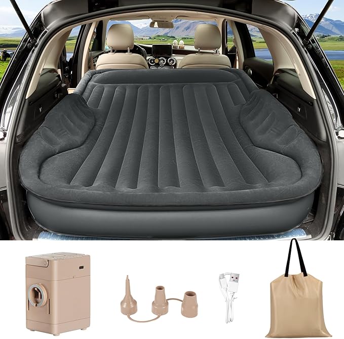 SUV Air Mattress with Built in PumpLeakproof Comfortable Durable Car Air Mattress Car Bed Mattress with Built-in Pillowfor SUV Minivan MPV Road Trip Inflatable Bed