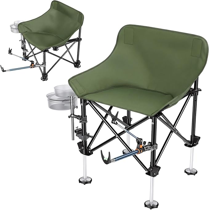 Folding Fishing Chair with Complete Accessories Portable Camping Chair for Outdoor Fishing 220LBS Load-Bearing Non-Slip All-Terrain Design with Storage Bags Carbon Steel Fishing Chair