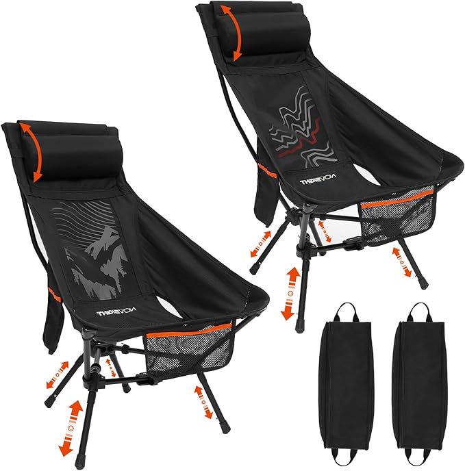 NOVSIGHT Camping Chairs - High Back Camping Chair with Adjustable Headrest and Feet Lightweight Aluminum Frame Breathable Mesh Folding Portable Camp Chair for Outdoor Hiking Beach Picnic