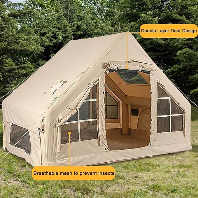 6m² Inflatable Tents for Camping 3-5 Person Pop Up Outdoor Tent 420D Oxford Glamping Tent with 2 Doors &amp 4 Mesh Windows 4 Seasons Easy Setup Windproof Luxury Tents for Family