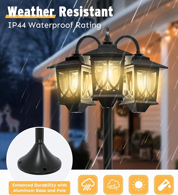 3-Head Solar Lamp Post with Planter 74 Solar Light Flower Pot Lamp Post 60Lm Waterproof Solar Light Poles for Outside Garden Patio Yard Driveway Replaceable Bulb Warm White (3000K)