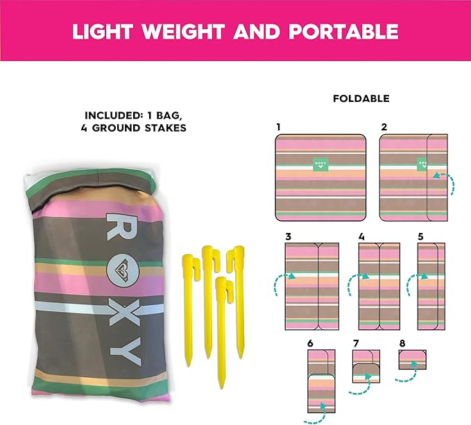 Roxy Sand-Free Beach Mat – Large Waterproof Outdoor Picnic Blanket Lightweight Foldable Mat for Beach Camping Park or Travel – Fits 4-6 People Quick-Dry Durable