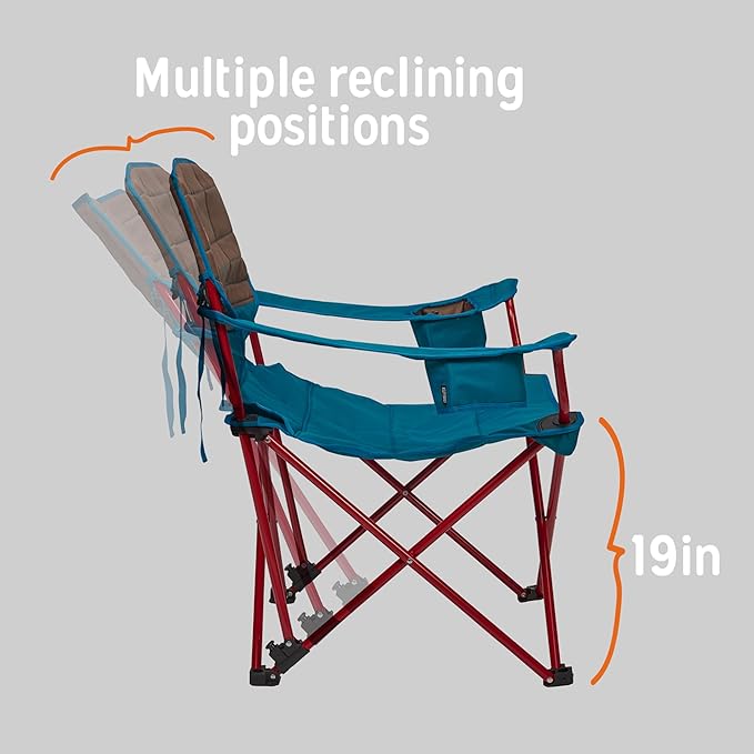 Kelty Deluxe Lounge Chair – Folding Outdoor Camp Chair Insulated Cupholders Customized Recline Steel Frame Padded Roll Storage 2024 (Deep Lake)