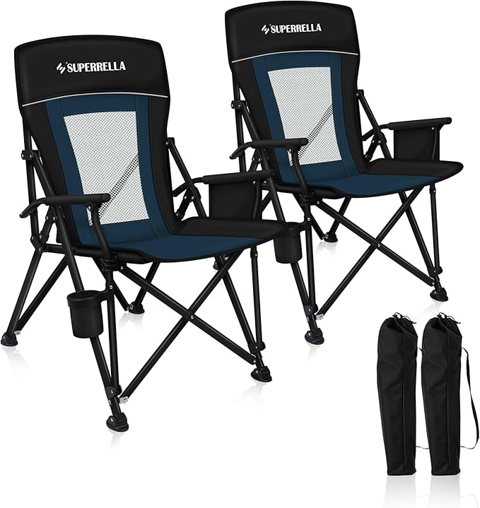 Camping Chair Portable Folding Lawn Chair Comfortable Hard Arm Sturdy for Family Camp Outdoor Sports Beach Travel Support 400 lbs Black&ampBlue