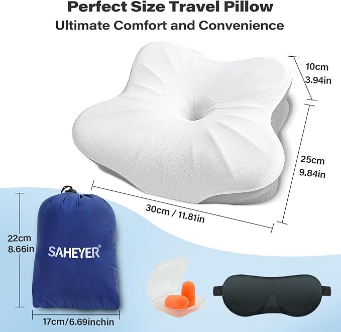SAHEYER Memory Foam Camping Pillow Travel Pillows for Sleeping Cervical Neck Support Camping Gear Accessories - Small Pillow Travel Essentials for Sleep Backpack Hammock 11.81x9.84x3.94 in Gray