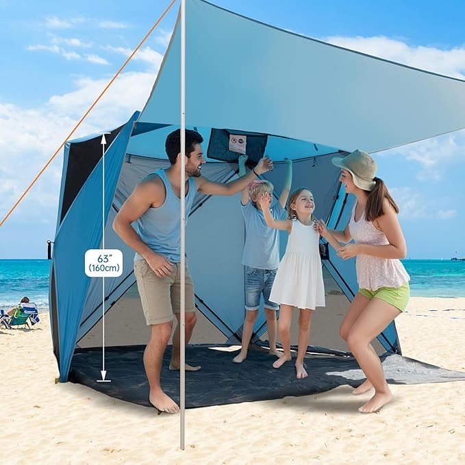 Night Cat Pop-up Beach Tent: 3 4 Persons Beach Shelter with Canopy and Footprint UPF 50+ UV Protection Backyard Camping Outdoor Canopy Poles Not Included