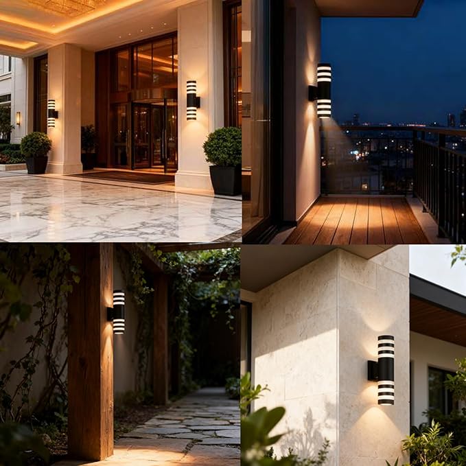 6Pack 15inch LED Cylinder Up &amp Down Wall Lights18W Modern Outdoor Wall Light 4000K Day White Aluminum Body Waterproof IP65 LED Exterior Light Fixtures Wall Mount for House Patio Garage Garden
