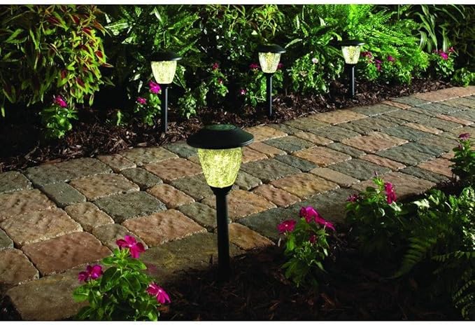 Black Solar LED Crackle Glass Pathway Light Set (4-Pack)