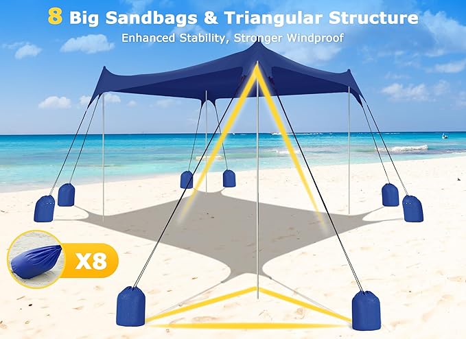 Gorich Beach Tent Sun Shelter with 8 Sandbags UPF50+ Protection &amp Windproof Pop Up Beach Canopy Tent Sun Shade for Family Travel &amp Camping Easy Setup Canopy Umbrella