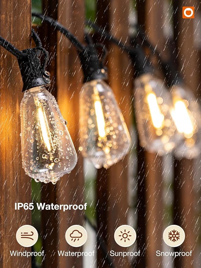 addlon 48FT Smart Outdoor String Lights Dimmable Patio Lights with 15 Waterproof LED Edison Bulbs String Lights for Outside Work with APP Control Music Sync Outdoor Lights for Bistro Backyard Party