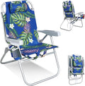Tall Beach Chairs for Adults – 5-Position Reclining Backpack Chair with Large Insulated Cooler &amp Storage Pocket Aluminum Frame Portable for Travel &amp Outdoor Supports 300lbs Tropical Palm