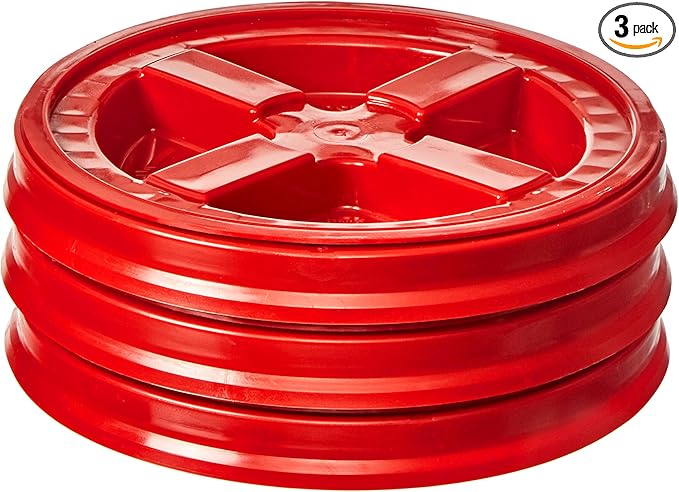 Gamma Seal Lids for 3.5 5 6 and 7 Gallon Buckets – Pack of 3 Red Gamma Lids – Food Grade BPA Free Reusable Lids Made in USA