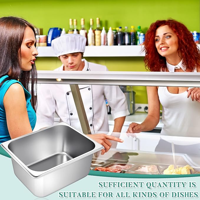 Zubebe 4 Pcs Hotel Pans Stainless Steel Steam Table Pan 1/2 Half Size 6 Inch Restaurant Steam Table Pan Deep Metal Food Tray Commercial Food Pans for Restaurant Party Buffet Catering