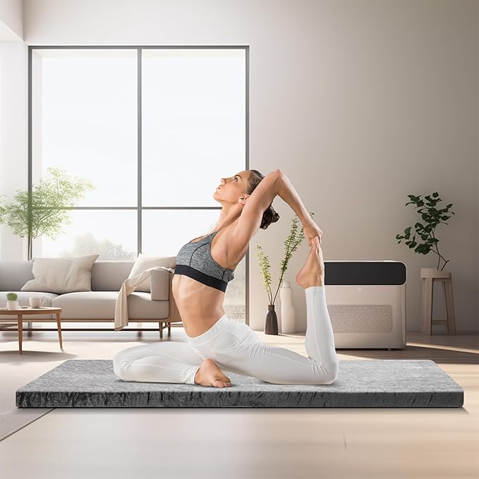 Tangkula Memory Foam Sleeping Pad Roll Up Floor Mattress with Carry Bag Non-Slip Bottom Guest Floor Folding Bed for Sleepover Portable Camping Mattress for Indoor Outdoor Car Travel Cot Tent