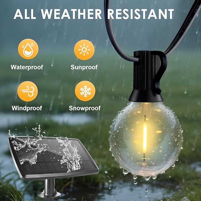 240FT Solar String Lights Outdoor Waterproof with Remote G40 Solar Powered String Lights with 80+3 LED Shatterproof Bulbs Dimmable Solar Patio Hanging Lights for Outside Backyard Party