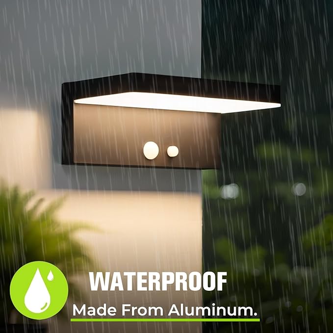 Solar Motion Sensor Outdoor Lights 2-Pack - 600 Lumen 3 Modes IP44 Waterproof Aluminum Solar Wall Address Light with 10H Runtime for Garden/Fence Black SG601020