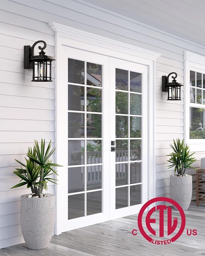 VIANIS Exterior Lighting Fixtures Dusk to Dawn 2 Pack Outdoor Light Fixture Oil Rubbed Bronze Porch Lights with Seed Tempered Glass Outside Lights for House Garage Doorway Patio