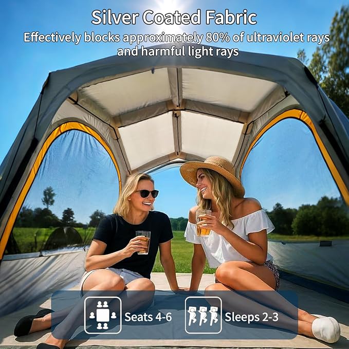 Inflatable Tent for Camping Large Blow Up Tents Glamping 4-8 Person House 4 Season Air with Pump Easy Set up Waterproof Outdoor Oxford