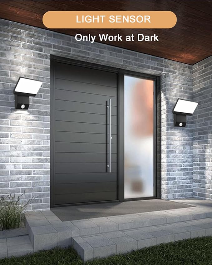 2Pack Wired Motion Sensor Outdoor Lights Fixtures LED 18W Modern Exterior Porch Lights Wall Sconce Light for Patio Doorway Garage Matt Black Square Cool White 6000K