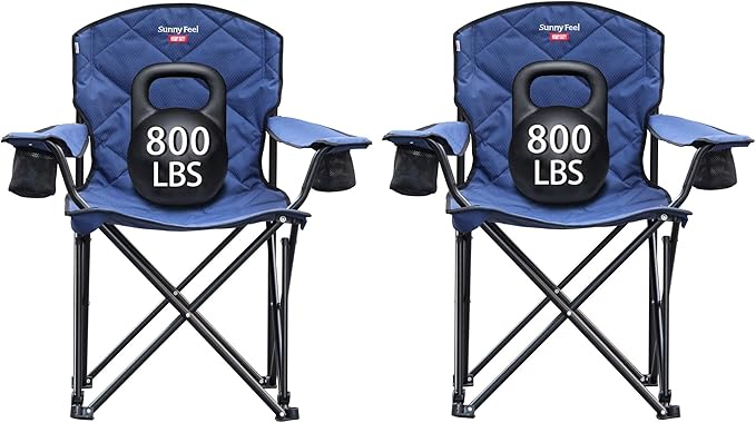 SUNNYFEEL XXL Oversized Camping Chair Heavy Duty 500 LBS for Big Tall People Above 6'4 Padded Portable Folding Sports Lawn Chairs with Armrest Cup Holder &amp Pocket for Outdoor/Travel/Picnic/Camp