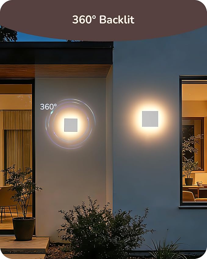 EDISHINE 2 Pack LED Outdoor Wall Lights Exterior/Interior 3000K-5000K Dimmable Wall Sconce Small Square Modern Exterior Lighting Fixtures IP65 Waterproof Aluminum Outside Porch Light White