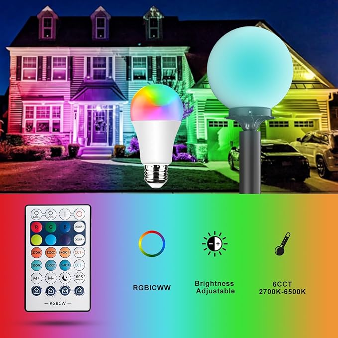 Lightdot 23'' Globe Outdoor Lamp Post Light RGBW IP65 Waterproof Yard Lamp Post for Outside Black Post Light Fixtures for Garden Patio Driveway(Bulb Included)-2Pack