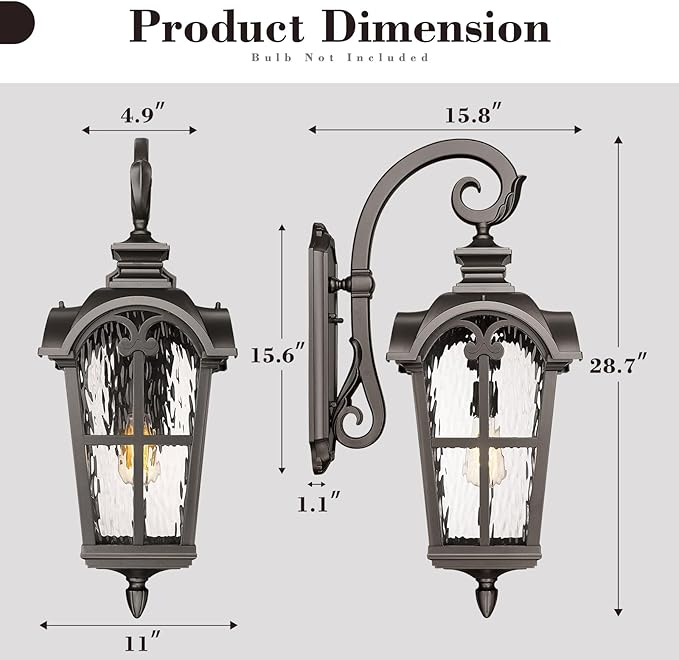 Emliviar Outdoor Wall Sconce 28.7 Extra Large Outdoor Wall Lamp for Front Door with Water Ripple Glass Oil Rubbed Bronze Finish WE215BL-SW ORB