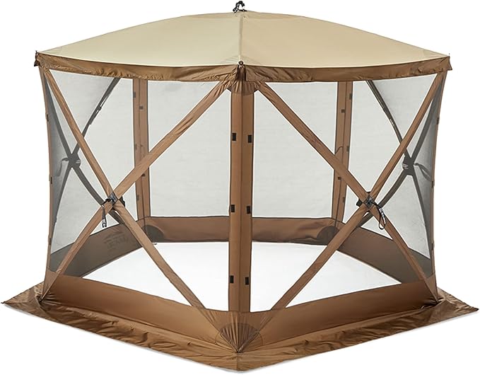 CLAM Pop Up Screen Tent Outdoor Camping Gazebo Canopy Venture 9' x 9' Brown